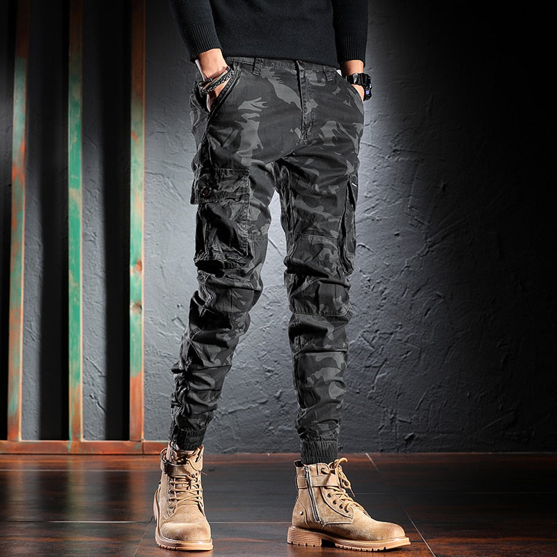 Fashion Streetwear Men Jeans High Quality Loose Fit Casual Cargo Pants Big Pocket Camouflage Military Harem Trousers Joggers