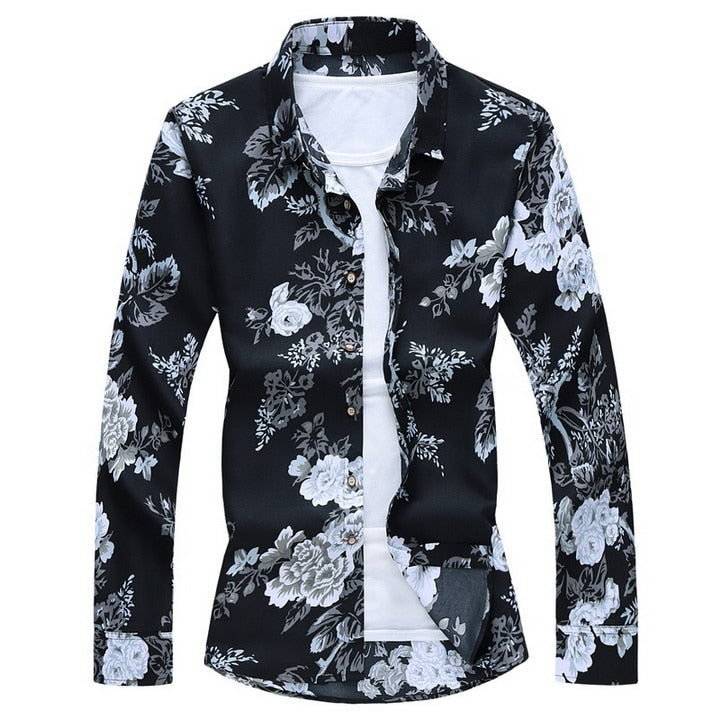 Men&#39;S Fashions 2022 Autumn Spring Clothes Shirt  Long Sleeves  Big Size M-5XL 6XL 7XL Hawaiian Beach Casual Floral Shirt For Man