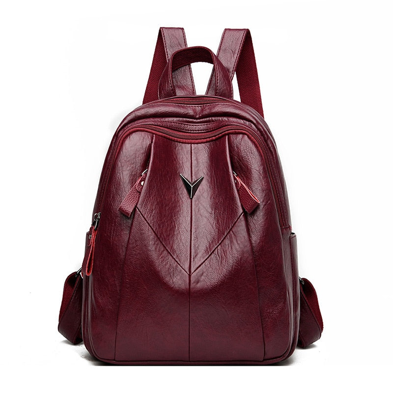 2022 Female Back Pack Women Leather Backpacks High Quality Vintage Bagpack Girls Preppy Style Solid Back Pack Mochila Feminina