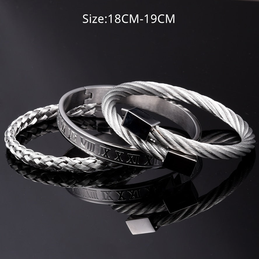 Luxury Roman Number Charm Woven Stainless Steel Bracelet Hip Hop Men Jewelry Gold Color Jewelry For  Men Pulseira Bileklik