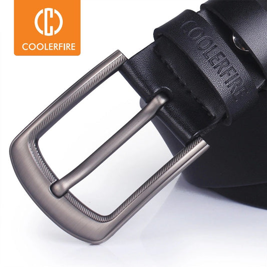 COOLERFIRE Genuine leather belt with pin buckle designer belts for men cowskin fashion  jeans Strap male brown black belts