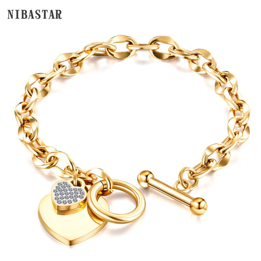 Love Heart Charm Bracelets For Women Gold Silver Color Stainless steel Bracelet&Bangle Jewelry Europe American Style Jewelry