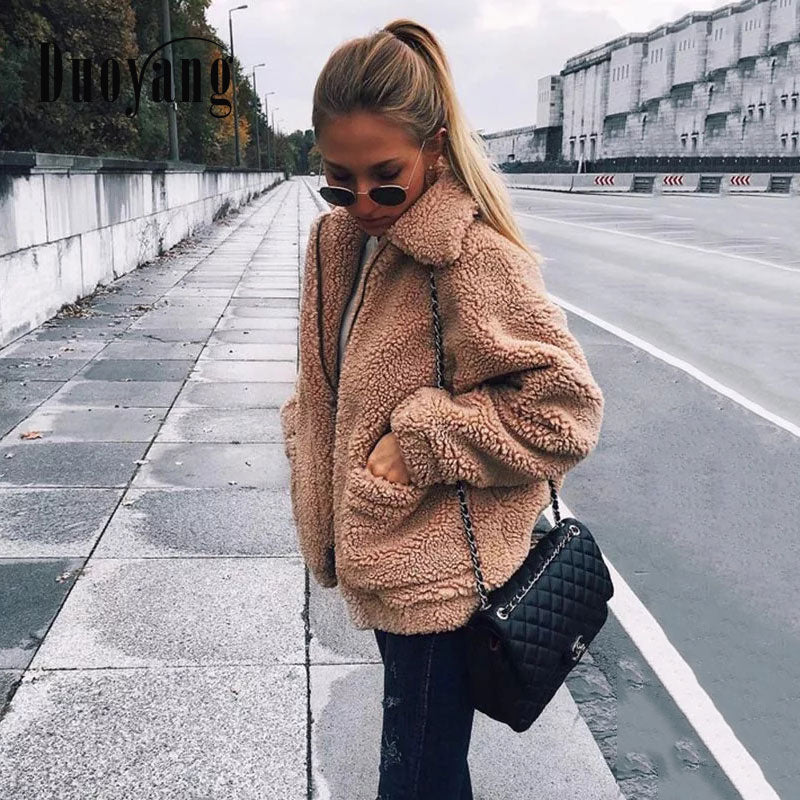 Autumn winter jacket female coats 2022 new fashion korean zip  teddy fur women coat female casual jackets woman pusheen