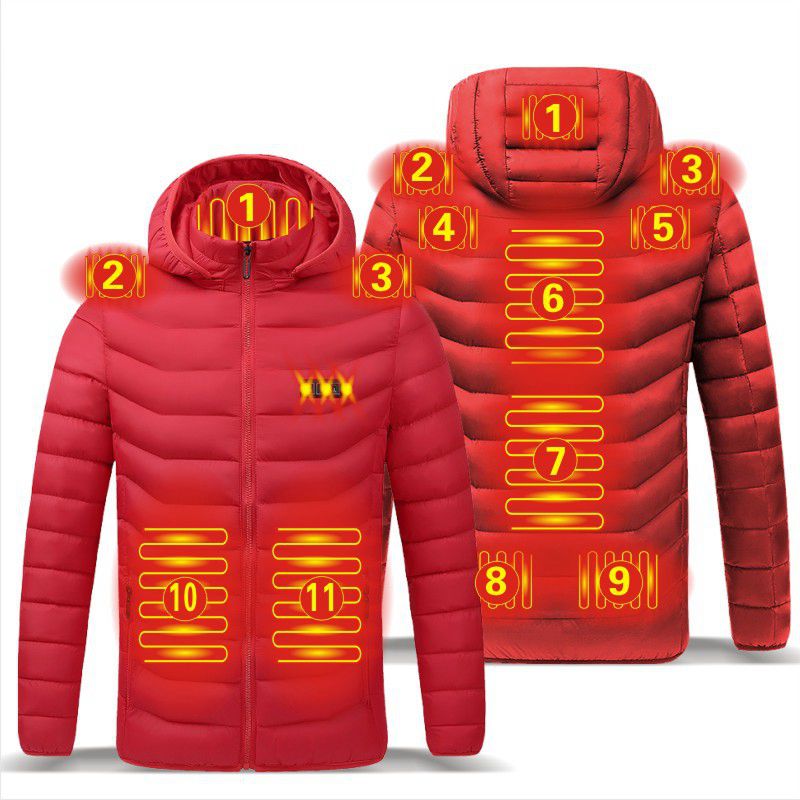 NWE Men Winter Warm USB Heating Jackets Smart Thermostat Pure Color Hooded Heated Clothing Waterproof  Warm Jackets