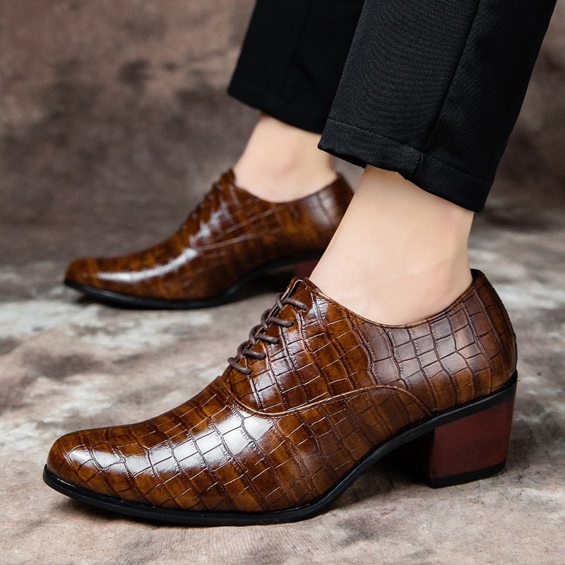 Hot Sale Crocodile Men&#39;s Heel shoes Formal Leather Brown Men Loafers Dress Shoes Fashion Mens Casual Shoes Zapatos Hombre 2021