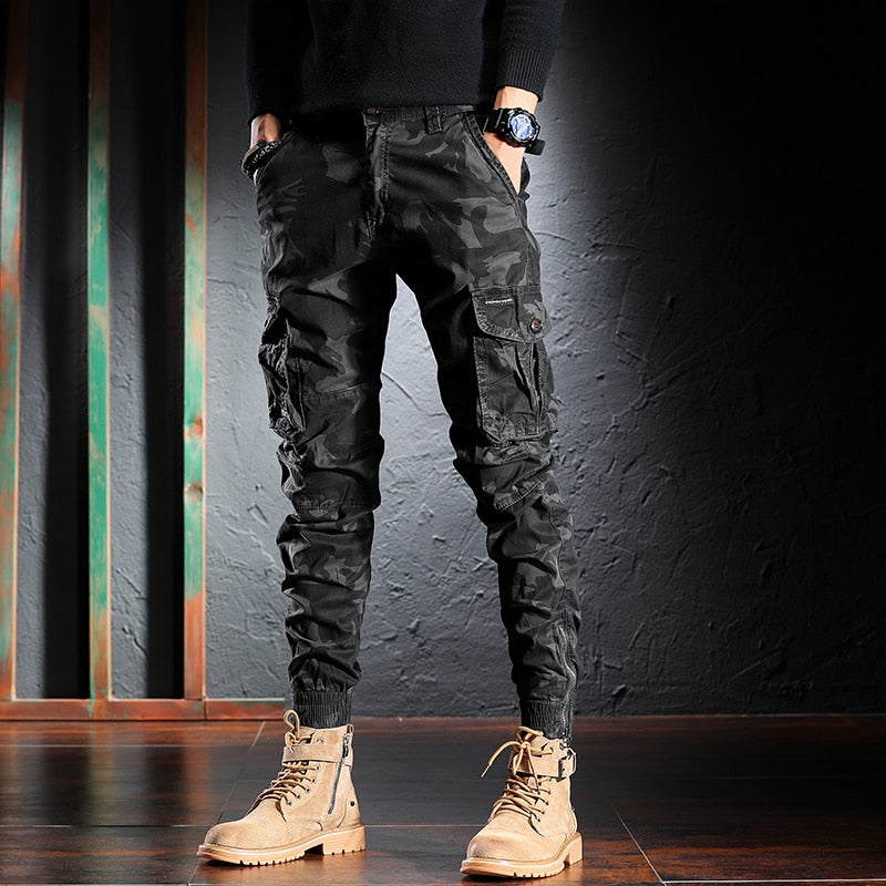 Fashion Streetwear Men Jeans High Quality Loose Fit Casual Cargo Pants Big Pocket Camouflage Military Harem Trousers Joggers