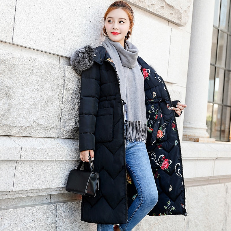 Both Two Sides Can Be Wore 2022 Women Winter Jacket New Arrival With Fur Hooded Long Coat Cotton Padded Warm Parka Womens Parkas