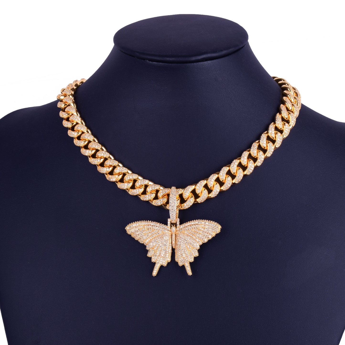 Butterfly Pendant Gold Color Plated Necklace Bling AAA Zircon Men&#39;s Hip Hop Jewelry