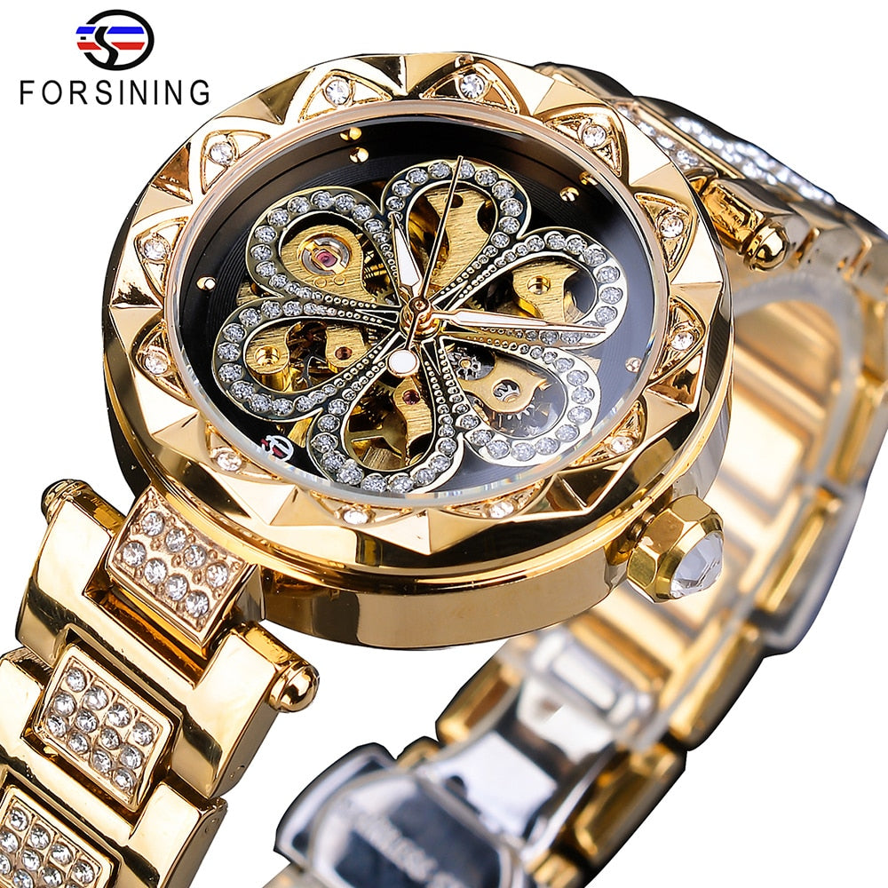 Forsining Fashion Women Watch Top Brand Diamond Female Wristwatch Automatic Machanical Watches Waterproof Luminous Hands Clock