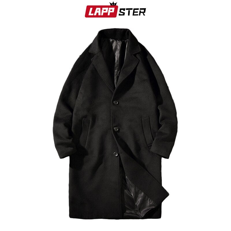 LAPPSTER Men Korean Fashion Winter Jacket Coats 2021 Wool Coat Mens Oversized Harajuku Overcoat Male Japanese Streetwear Jackets