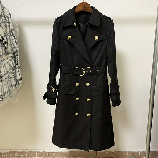 HIGH STREET 2022 Fall Winter Designer Fashion Women's Elegant Double Breasted Lion Buttons Belt Trench Coat