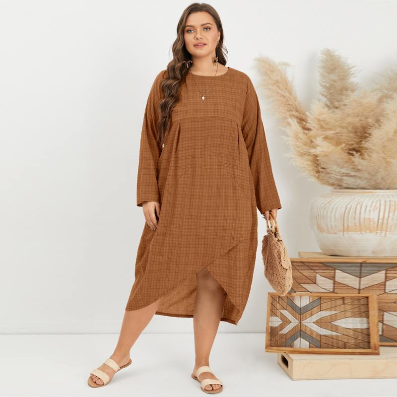 ZANZEA Asymmetrical Midi Dress Womens Check Dress 2022 Female Long Sleeve Plaid Vestidos Summer Sundress Casual Shirt Robe