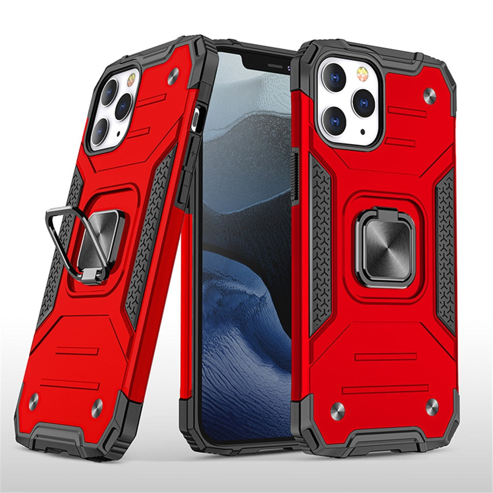 Cases For iPhone 12 Pro Max 11Pro X XS XR 7 8 Plus Phone Shell Kickstand Silicone Shockproof Magnetic Car Holder Ring Phone Case