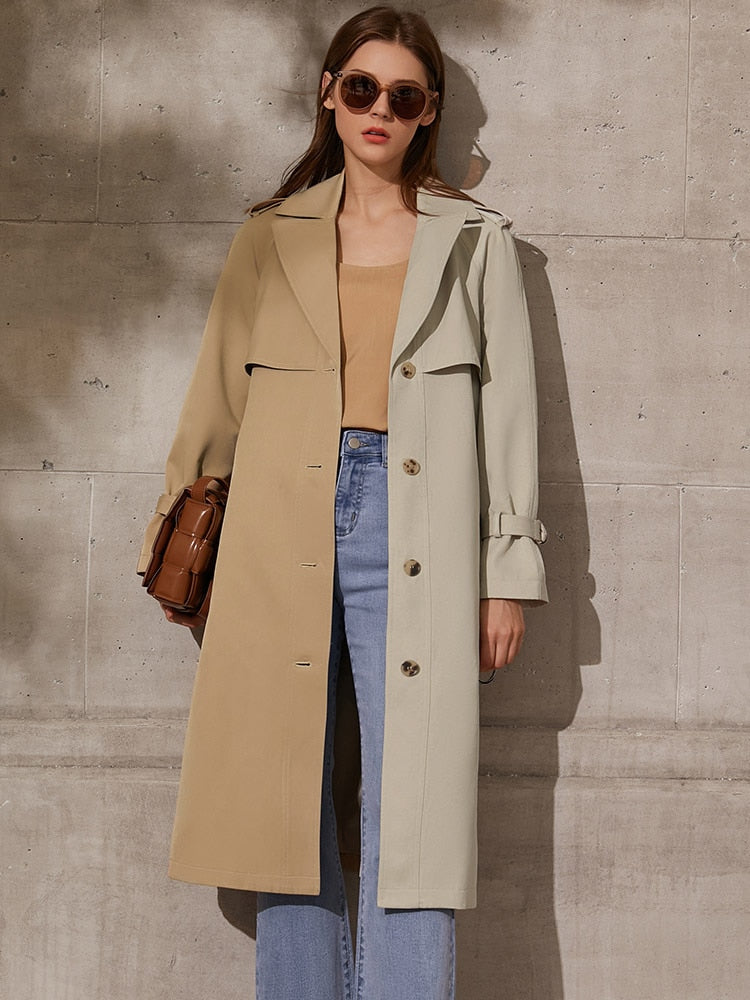 Amii Minimalism Spring Autumn Women's Trench Coat Causal Lapel Patchwork Single Breasted Women's Windbreaker  12170025