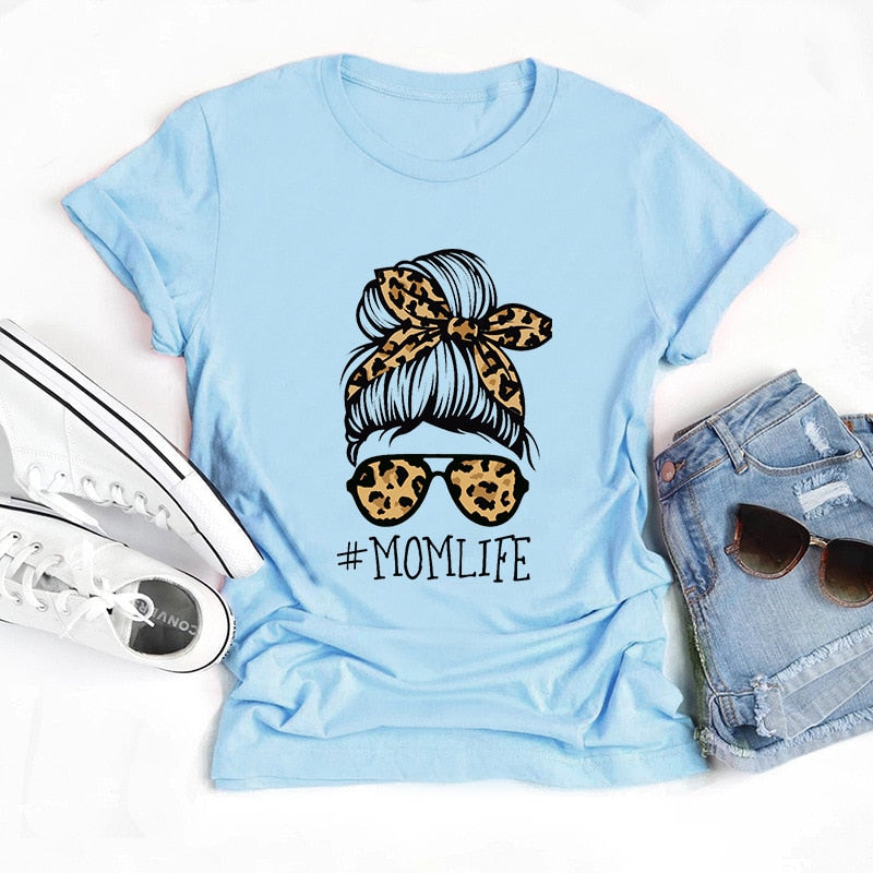 Summer Women T Shirt Versatile 100% Cotton Funny Leopard Mum Print Short Sleeve Oversized Goth Tshirts Casual Graphic Tee Tops