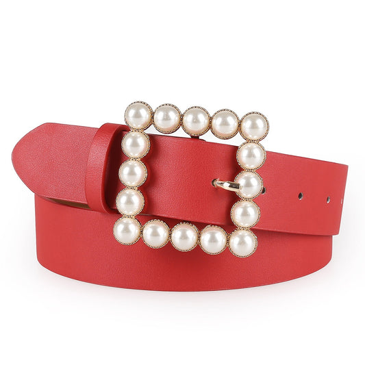 Pearl Buckle belt for Women Luxury Diamond PU Leather Strap Jeans Decorative Belt Party Harajuku Designer Belts for Women's