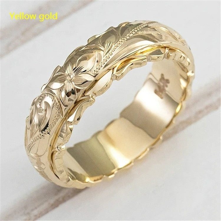 New 14K plated gold suspension carving rose flower ring joker net red burst jewelry tail ring beautiful surprise gift gold rings