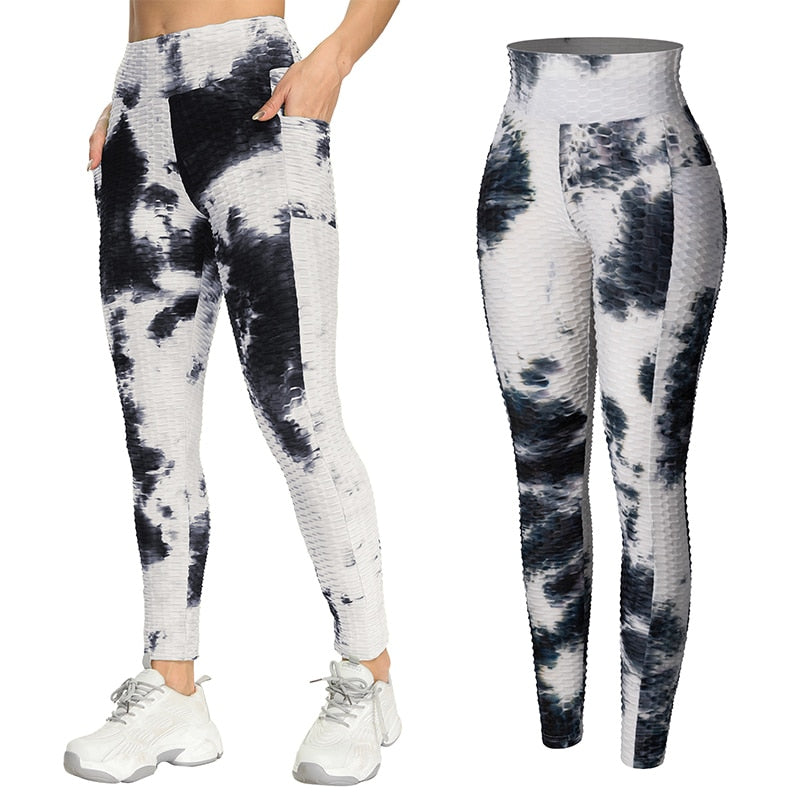 Women High Waist Workout Leggings Seamless Tie Dye Fitness Legging Butt Lifting Scrunch Stretch Legins Gym Sports Slim Pants