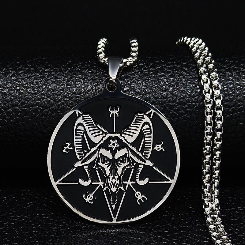 Stainless Steel Satan Sheep Head Necklace Jewelry Silver Color Statement Necklace for Men Jewelry cadenas para hombre N3261S03