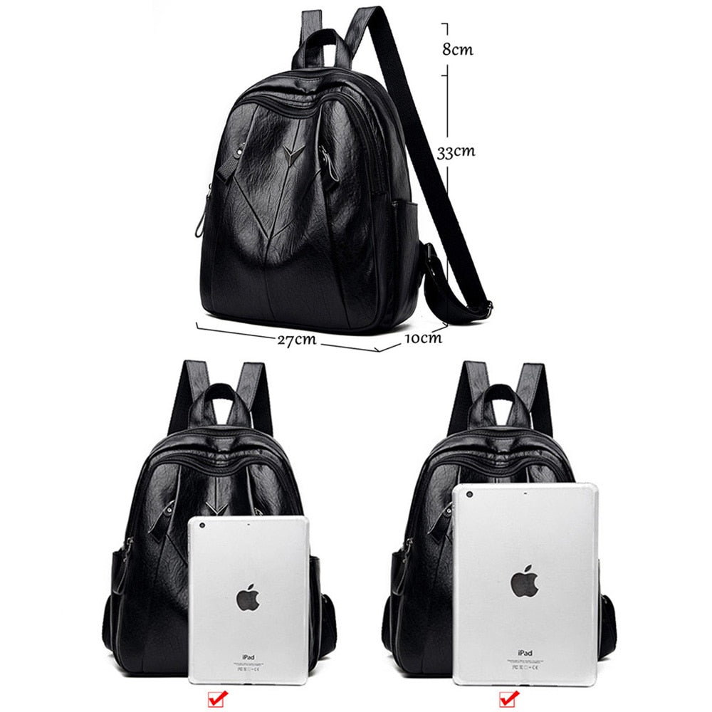 2022 Female Back Pack Women Leather Backpacks High Quality Vintage Bagpack Girls Preppy Style Solid Back Pack Mochila Feminina