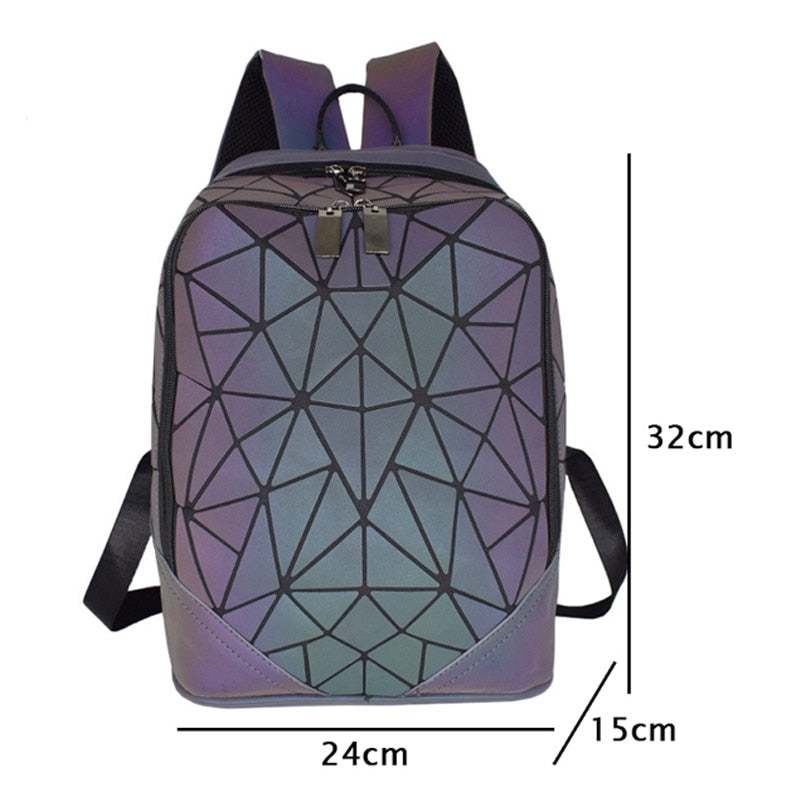 New Women Backpack Geometric Folding Bag Small Students School Bags For Teenage Girls Luminous Backpacks Hologram Daily Backpack