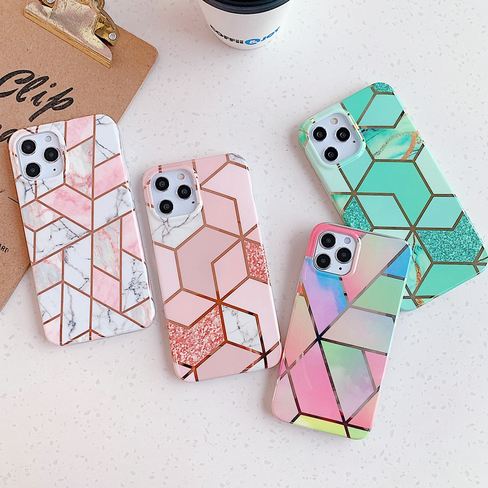 Geometric Marble Phone Cases For Samsung Note 20 Ultra A51 A52 A72 A71 A41 Soft Silicone Back Cover For IPhone 12 Pro Max