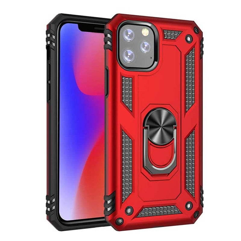 Shockproof Phone Case with 2pcs Glass For iphone 11 Pro XR X XS Max 7 8 6 6s Plus Full Cover Car Magnetic Ring Kickstand Cases