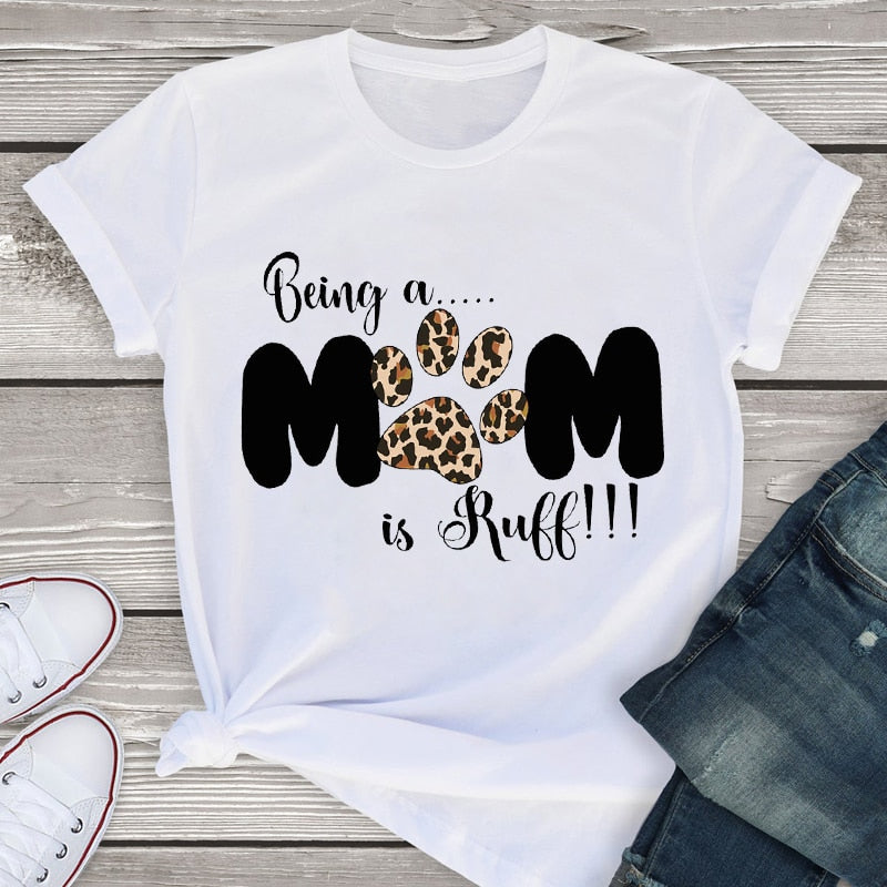 Women Graphic Short Sleeve Cartoon Dog Leopard Mom Animal Cartoon Summer Shirt Tees Clothing Tops  Female T Shirt Womens T-Shirt