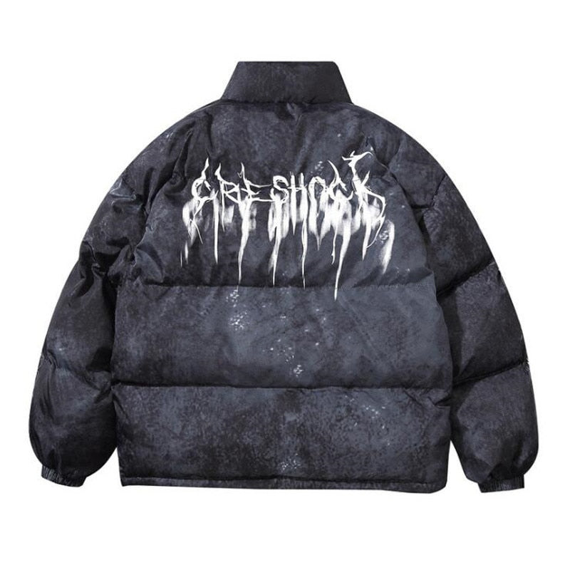 Men Hip Hop Oversize Padded Bomber Jacket Coat Streetwear Graffiti Jacket Parka Cotton Harajuku Winter Down Jacket Coat Outwear