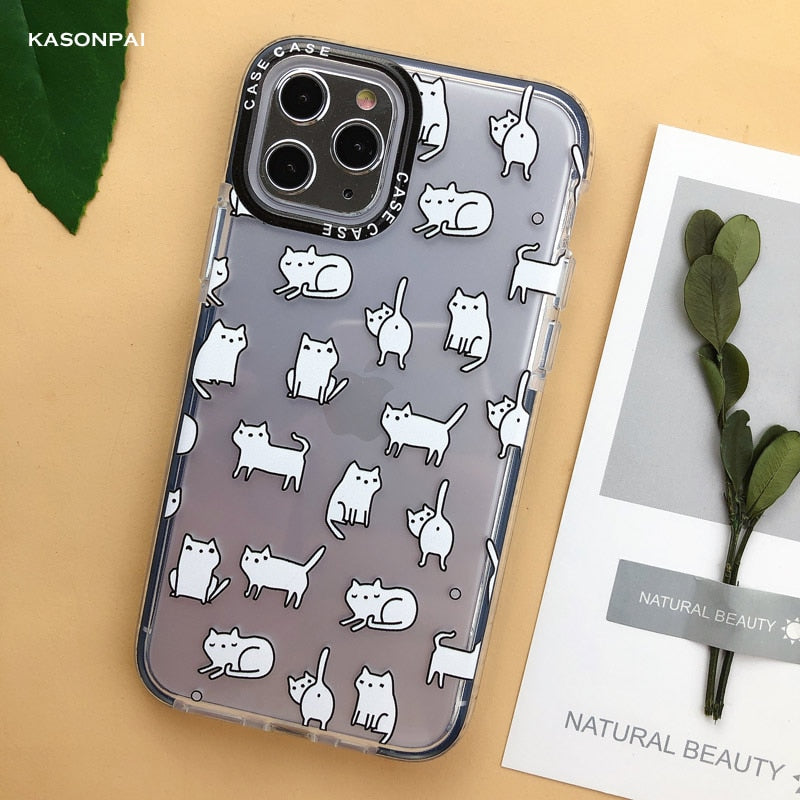 Cartoon Cat Dog Cute Animal Phone Cases For iPhone 11 13 12 Pro XR XS Max X 7 8 Plus Shockproof Clear Soft TPU Back Cover Case