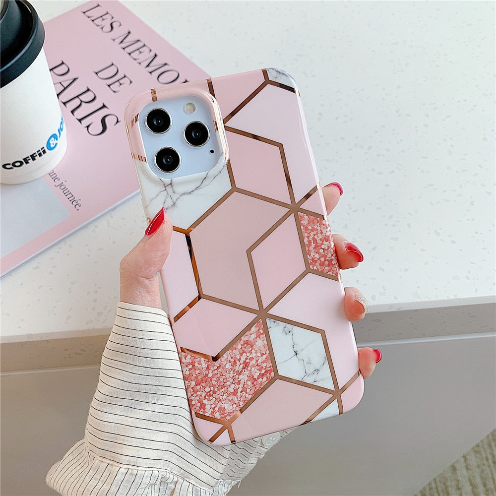 Geometric Marble Phone Cases For Samsung Note 20 Ultra A51 A52 A72 A71 A41 Soft Silicone Back Cover For IPhone 12 Pro Max