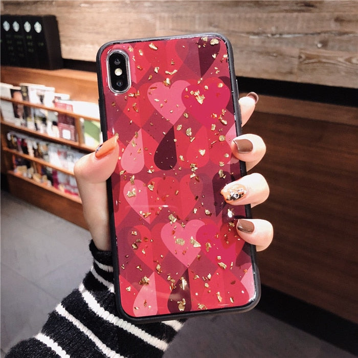 Luxury Bling Glitter Phone Cases For iPhone X 8 7 6 6S Plus Gold Foil Soft Silicone Cover For iPhone XS MAX XR Retro Flower Case