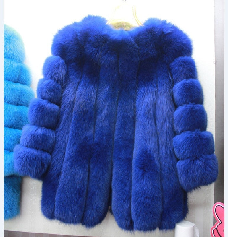 Faux Fox Fur coat Women Slim Faux Fur Jacket Long coat Winter Faux Fox Fur Coat stripe luxury fashion 4XL white,blue,purple