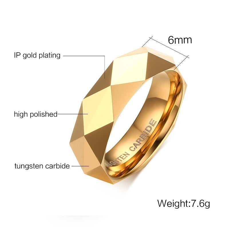 Solid Gold Tungsten Carbide Wedding Brands Men's Ring New Geometric Design Man Jewelry