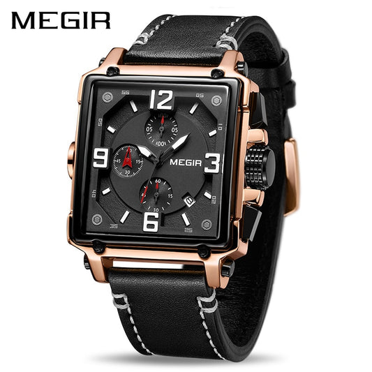 MEGIR Creative Men Watch Top Brand Luxury Chronograph Quartz Watches Clock Men Leather Sport Army Military Wrist Watches Saat