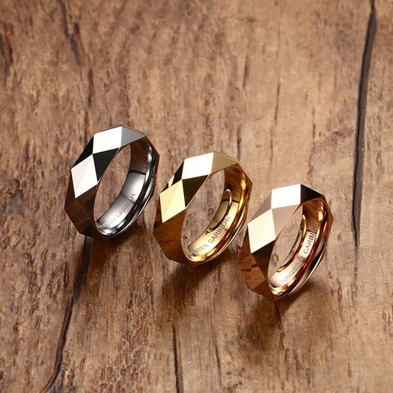 Solid Gold Tungsten Carbide Wedding Brands Men's Ring New Geometric Design Man Jewelry