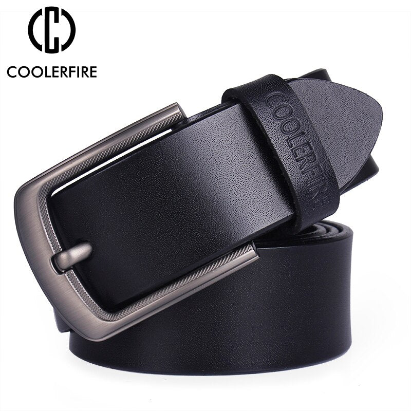 COOLERFIRE Genuine leather belt with pin buckle designer belts for men cowskin fashion  jeans Strap male brown black belts