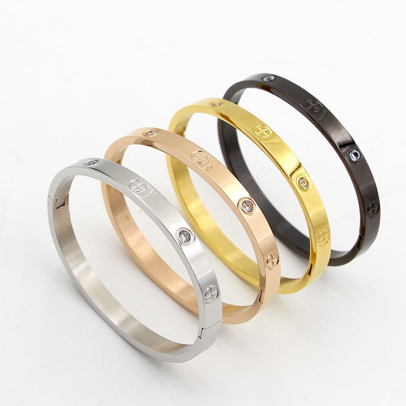 Fashion Jewelry Lover Couple Bracelet Stainless Steel Gold Color Cross Screw Bracelets &amp; Bangles For Men Women Jewelry B008-1