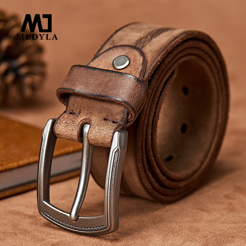 MEDYLA  Men Belt Alloy Pin Buckle Advanced Leather Belts Jeans Casual Original Cowhide Waistband Youth belt Handmade MD567