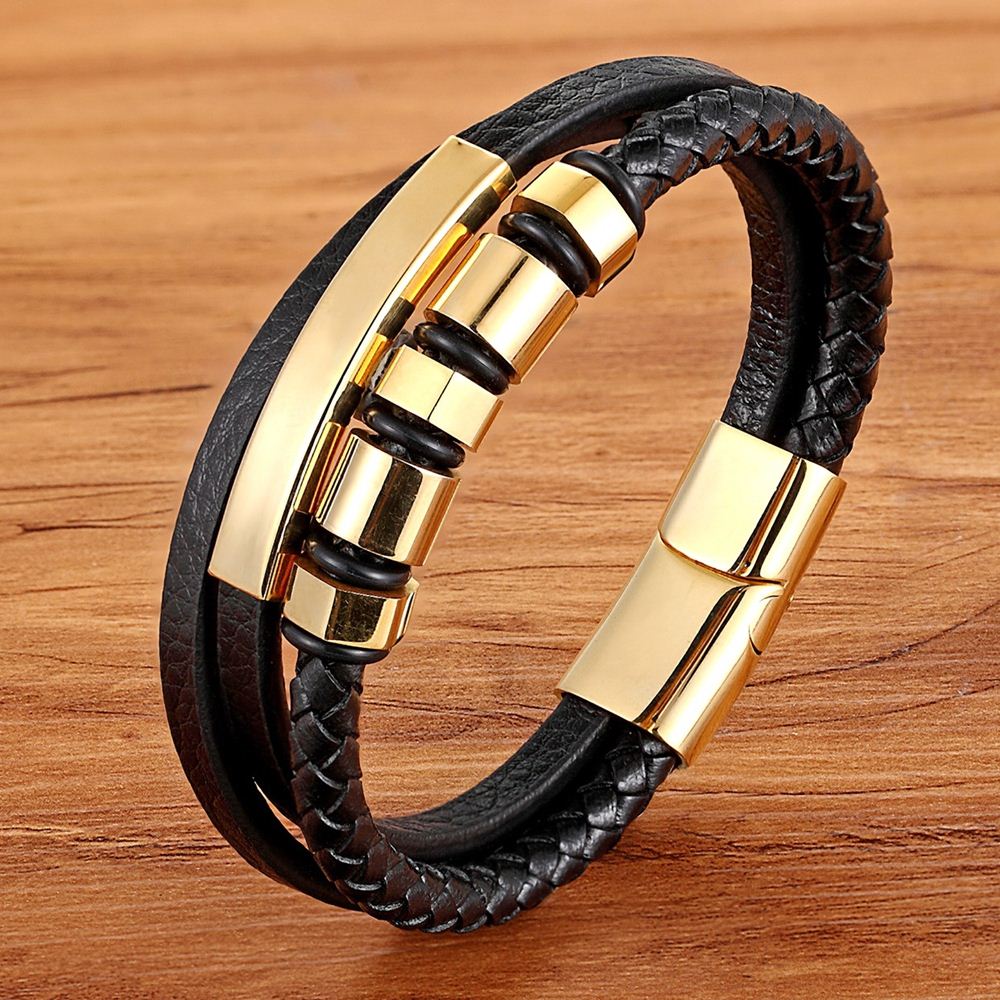 XQNI Charming Jewelry Different Designs Geometric Pattern Multi-layers Genuine Leather Bracelet For Men Fashion Jewelry Gift