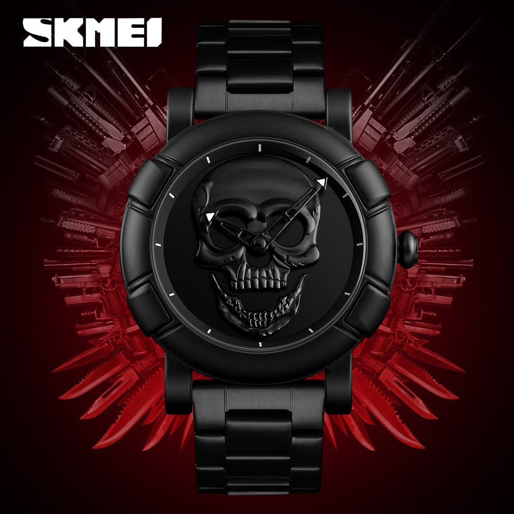 SKMEI Fashion Sport Mens Watches Top Brand Luxury Skull Watch Men 3Bar Waterproof Quartz Wristwatches Relogio Masculino 9178