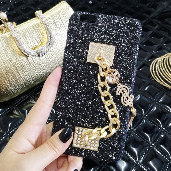 Phone Case for iPhone 11 12 13 Pro X XS MAX XR Bling Luxury Rhinestone Chain Girls Cover Back Tassel Case for iPhone 6 7 8 Plus