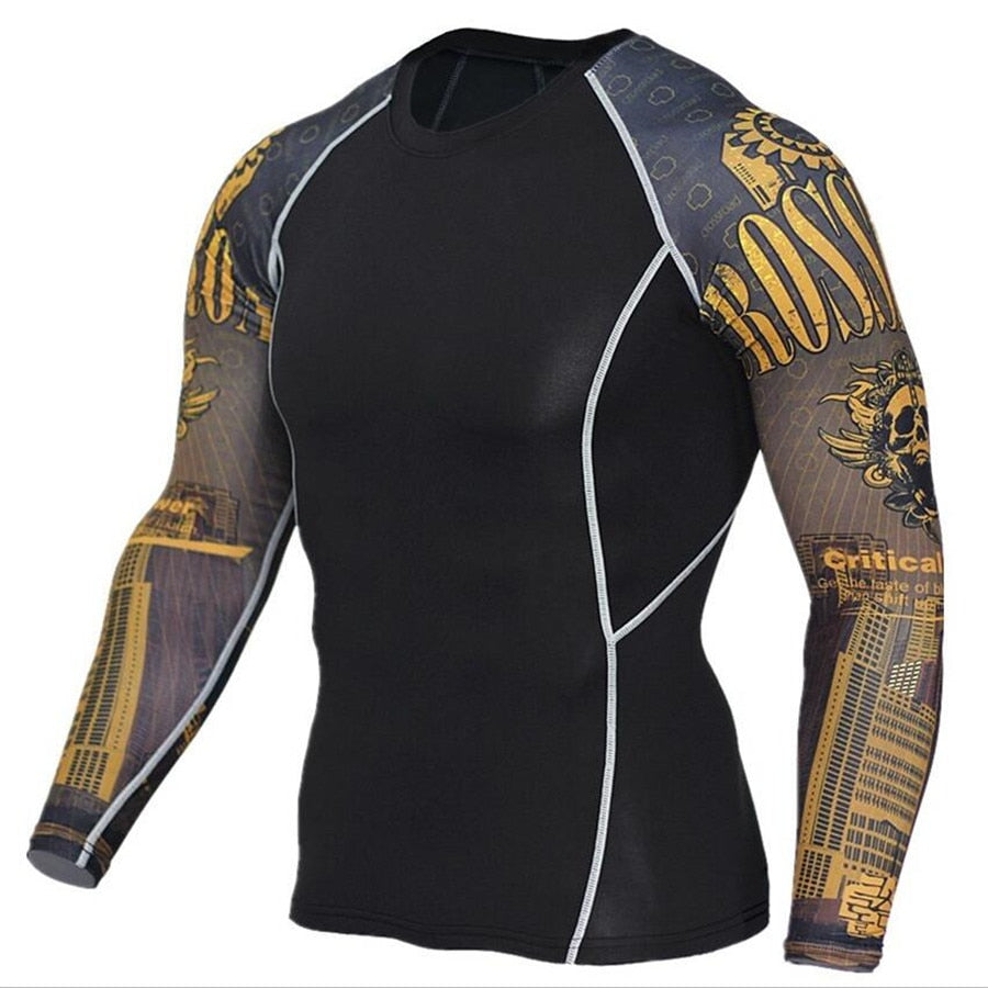 Compression Shirt Men's Base Tshirts Tight-Fitting Second Skin Technical Printing Long Sleeve Bodybuilding Tops