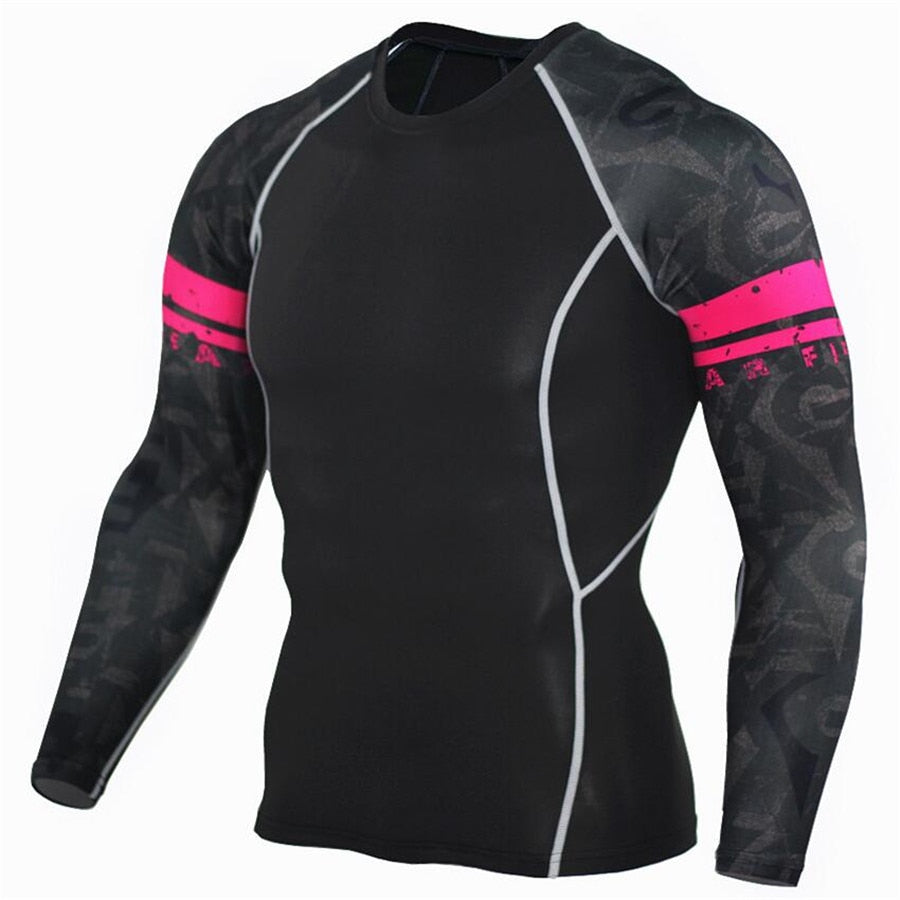 Compression Shirt Men's Base Tshirts Tight-Fitting Second Skin Technical Printing Long Sleeve Bodybuilding Tops