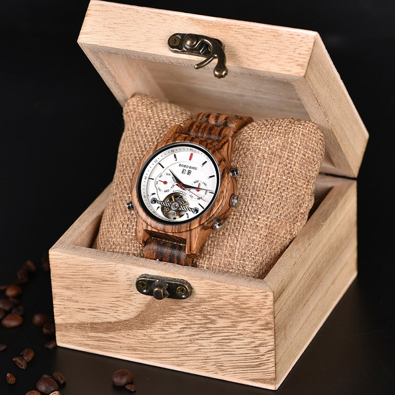 BOBO BIRD Automatic Skeleton Mechanical Watches Men Wooden Luxury Watch Self Wind relógio masculino automatic