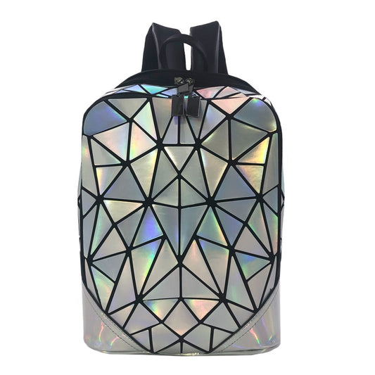 New Women Backpack Geometric Folding Bag Small Students School Bags For Teenage Girls Luminous Backpacks Hologram Daily Backpack