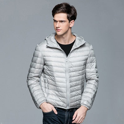 Men Fluffy Winter Coat Fashion Hooded 90% White Duck Down Jackets Ultralight Puffer Down Coat Portable Slim Down Parkas 5XL 6XL