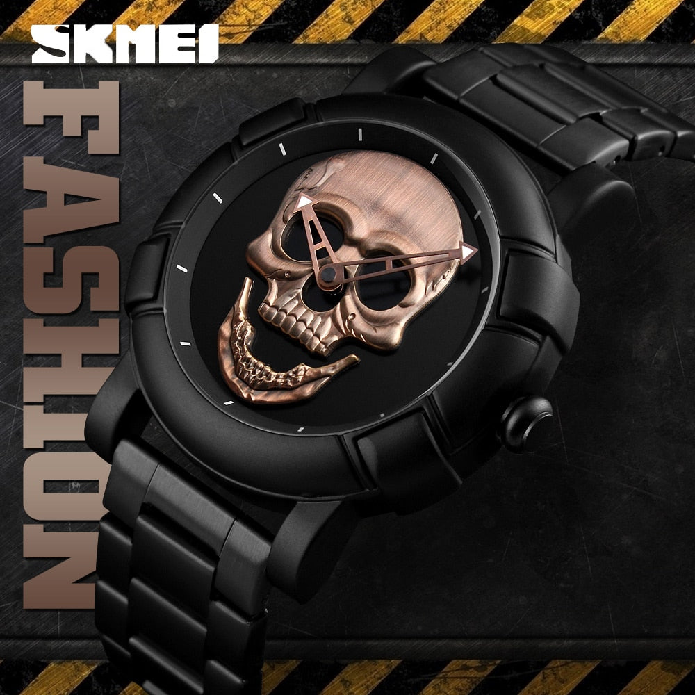 SKMEI Fashion Sport Mens Watches Top Brand Luxury Skull Watch Men 3Bar Waterproof Quartz Wristwatches Relogio Masculino 9178