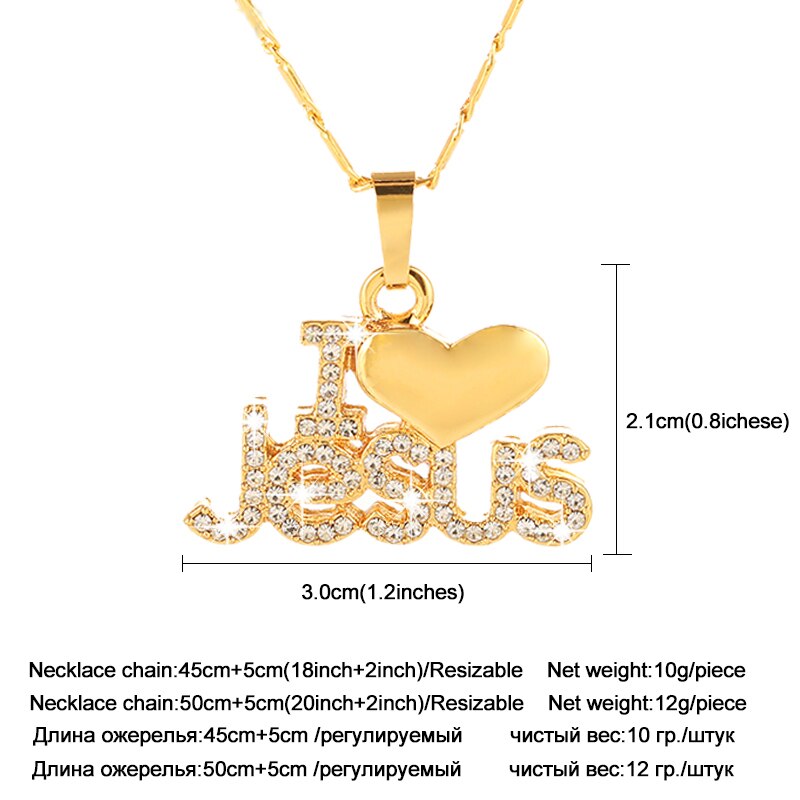 Fashion Religious I Love Jesus pendant necklace for women gold/rose gold Christian jewelry accessories gift