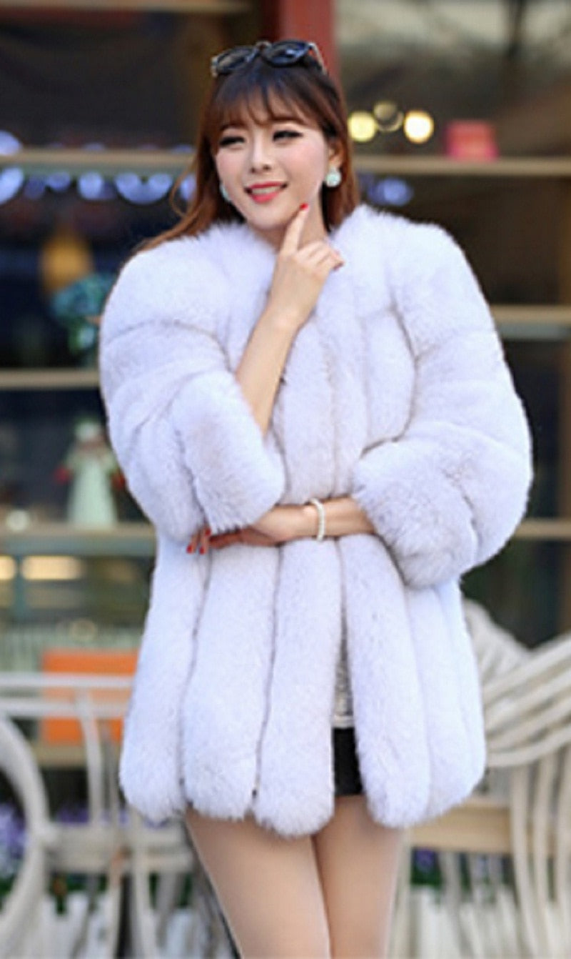 Faux Fox Fur coat Women Slim Faux Fur Jacket Long coat Winter Faux Fox Fur Coat stripe luxury fashion 4XL white,blue,purple